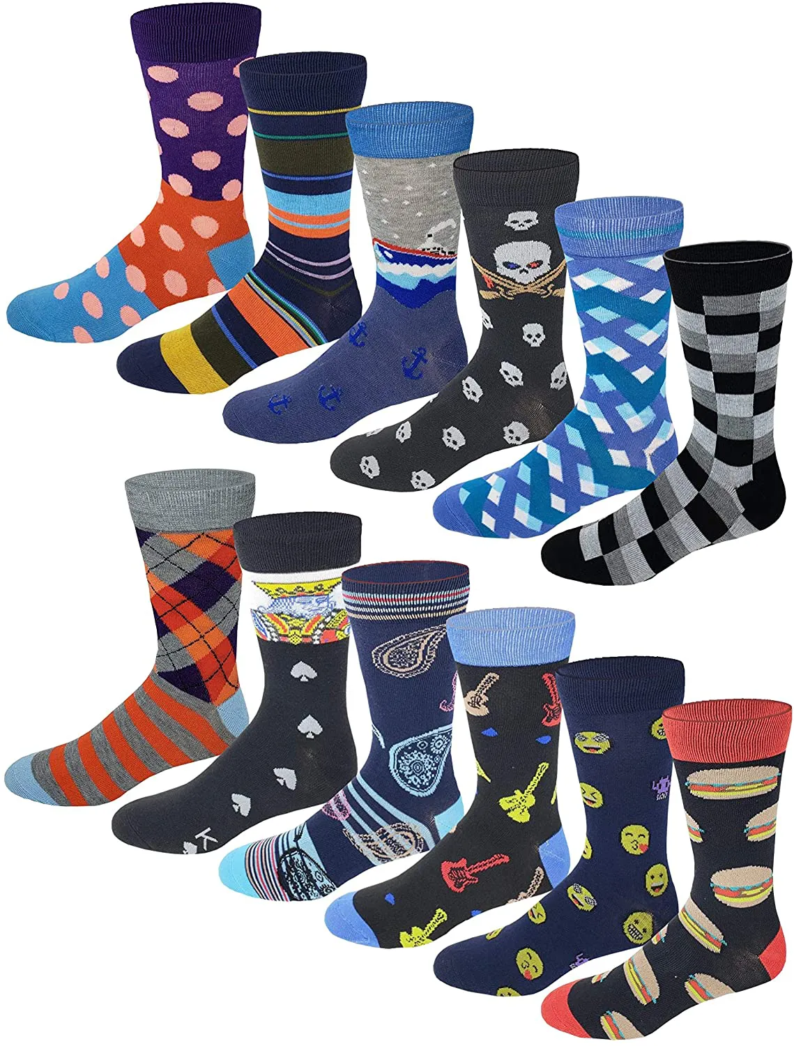 12 Pair Men's Colorful Design Dress Socks