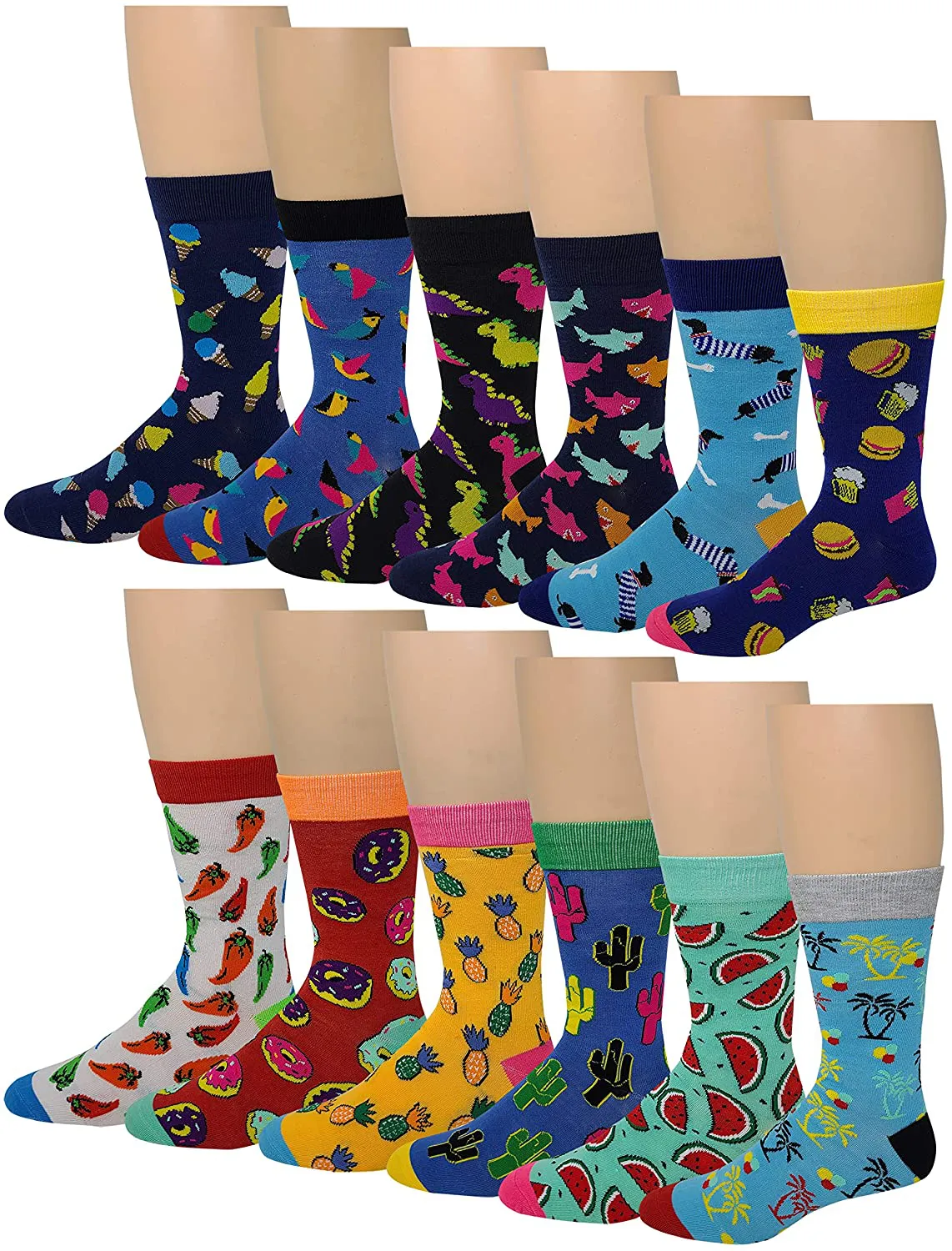 12 Pair Men's Colorful Design Dress Socks