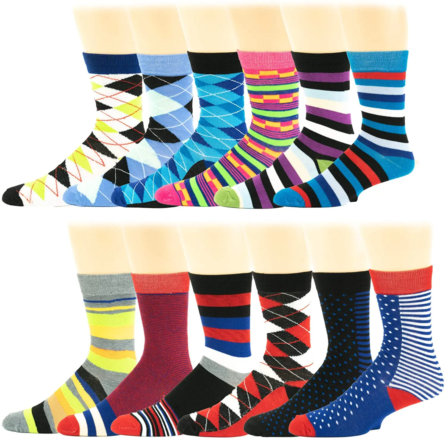 12 Pair Men's Colorful Design Dress Socks