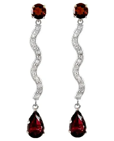 14K Solid White Gold Earrings w/ Natural Diamonds & Garnets