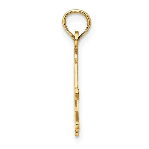 14k Yellow Gold Textured Polished Finish Open Back  Snow Skis, Boots, and Pole Charm Pendant