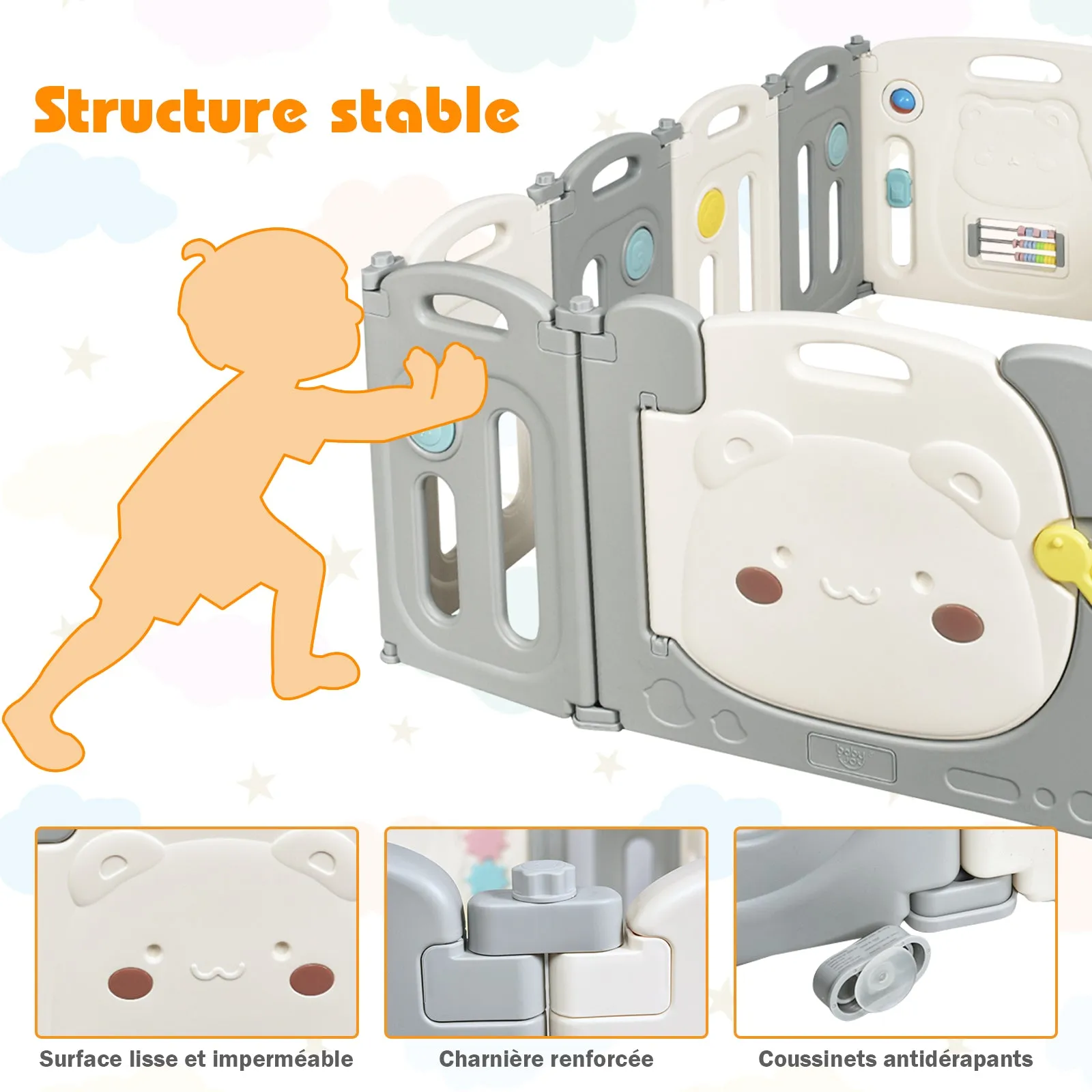 16-Panel Foldable HDPE Baby Playpen with Safety Lock