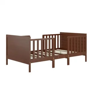 2-in-1 Convertible Kids Wooden Bedroom Furniture with Guardrails-Brown