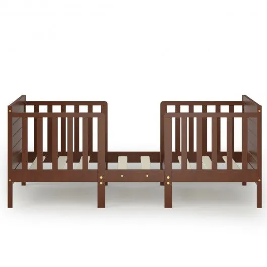 2-in-1 Convertible Kids Wooden Bedroom Furniture with Guardrails-Brown