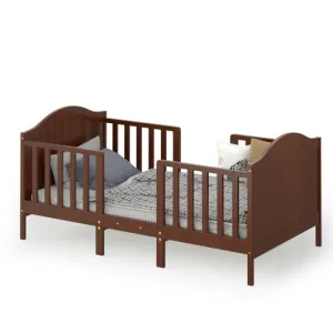 2-in-1 Convertible Wooden Toddler Bed with Guardrails-Brown