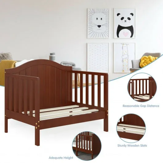 2-in-1 Convertible Wooden Toddler Bed with Guardrails-Brown