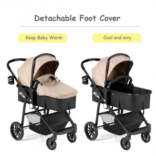 2-in-1 Foldable Pushchair Newborn Infant Baby Stroller-Coffee