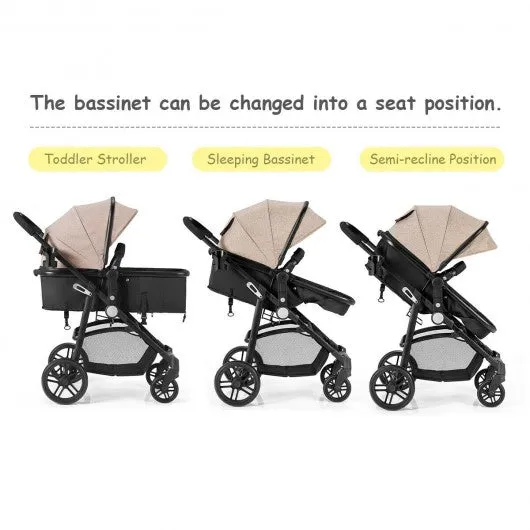 2-in-1 Foldable Pushchair Newborn Infant Baby Stroller-Coffee