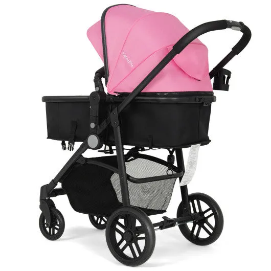 2-in-1 Foldable Pushchair Newborn Infant Baby Stroller-Pink