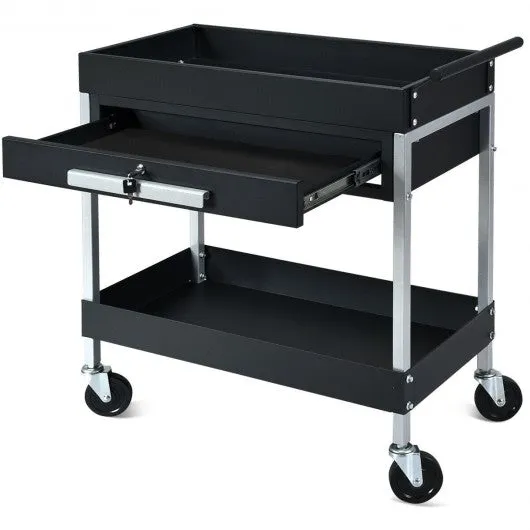 2-Shelf Heavy Duty Tool Cart Service Cart with Lock Drawer & Wheels