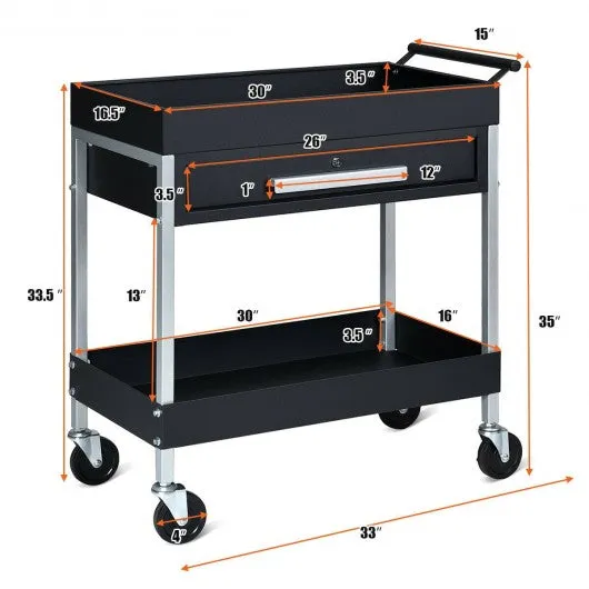 2-Shelf Heavy Duty Tool Cart Service Cart with Lock Drawer & Wheels