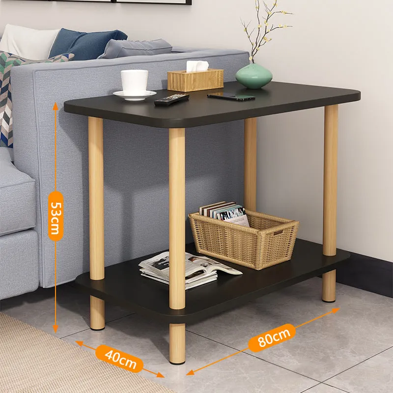 2-Tier Tall Rectangle  Wooden Side Table Bedside Table-Black