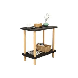 2-Tier Tall Rectangle  Wooden Side Table Bedside Table-Black