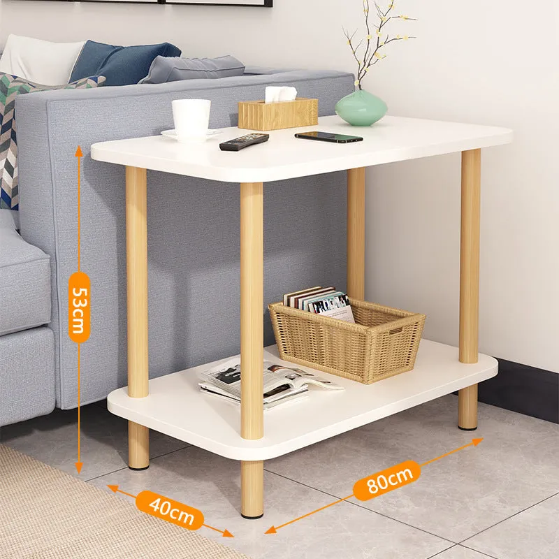 2-Tier Tall Rectangle  Wooden Side Table Bedside Table-White