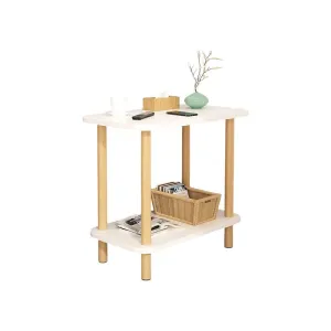 2-Tier Tall Rectangle  Wooden Side Table Bedside Table-White