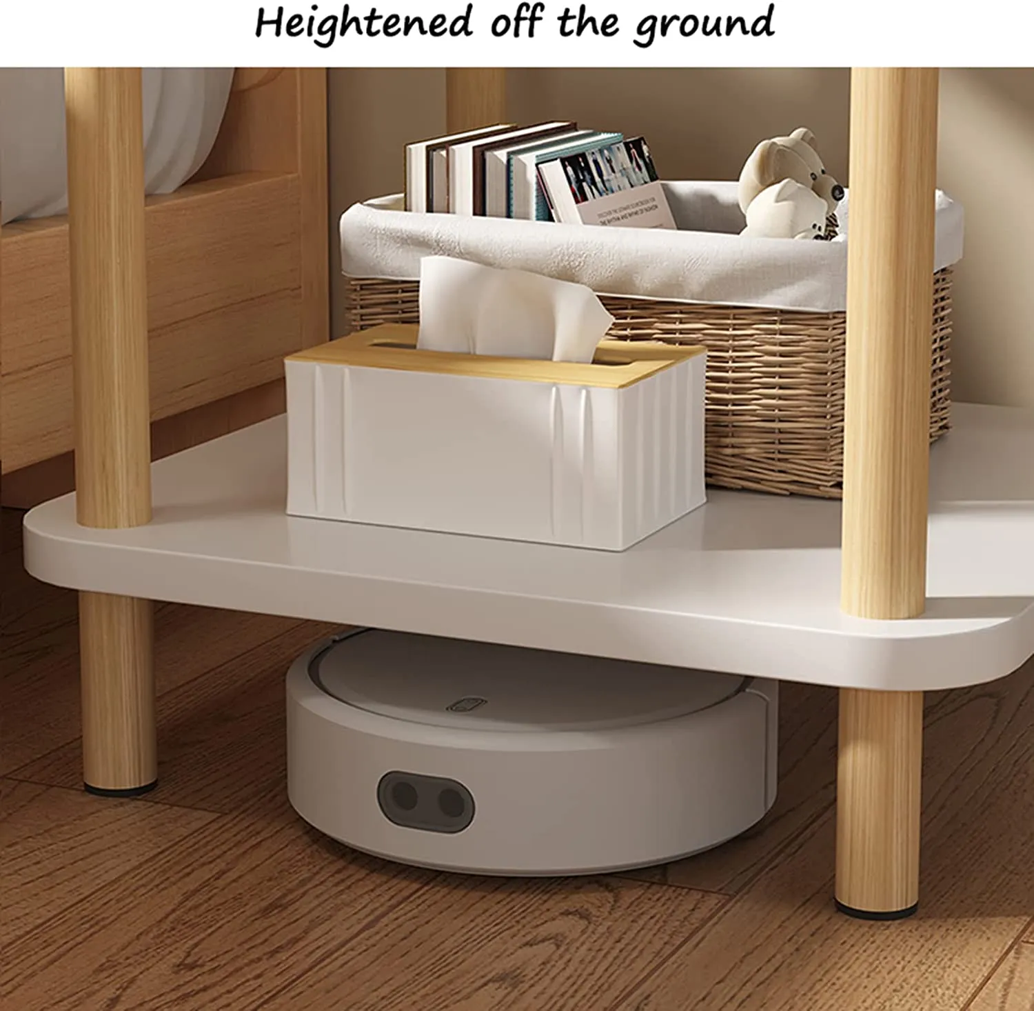 2-Tier Tall Rectangle  Wooden Side Table Bedside Table-White