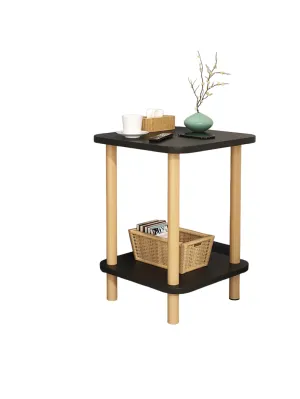 2-Tier Tall Square Wooden Side Table Bedside Table-Black