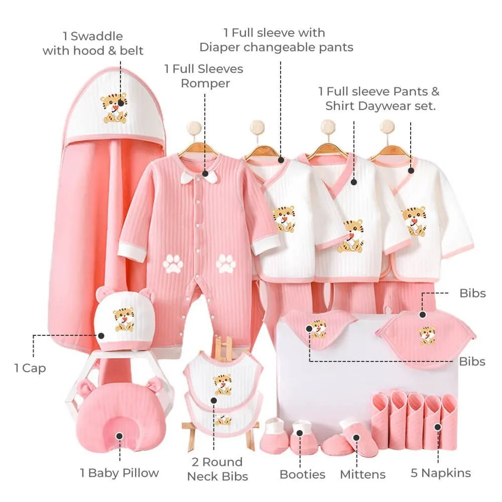 24 pcs Newly Born Baby Girl/Boy Gift Hamper (Tiger Pink) 0-12 Months