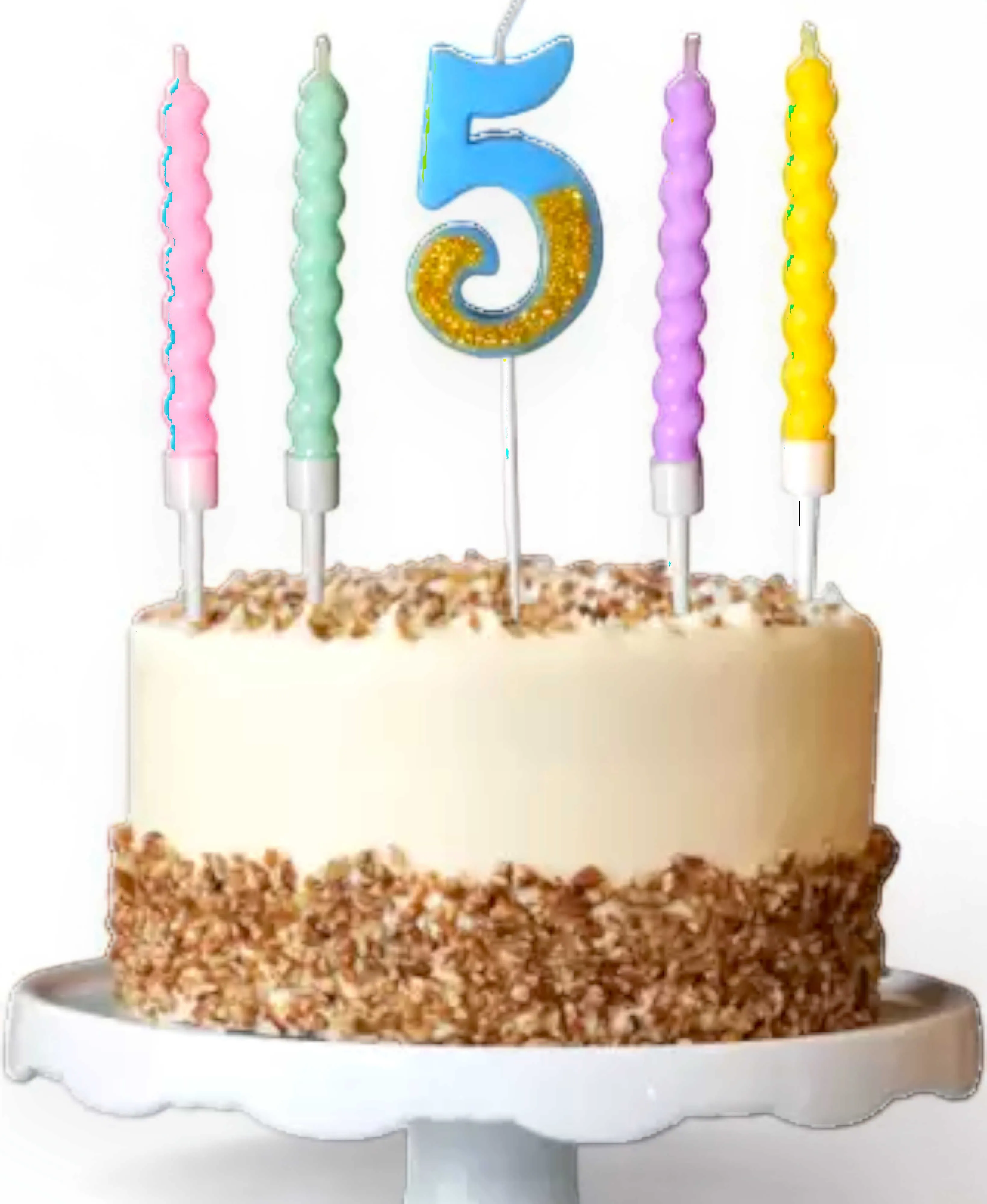 4 Twisted Candles with Glitter Number Candle - Candle Set for Party Cake