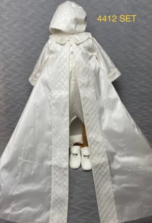 4412 Boys Christening Romper and Cape Set