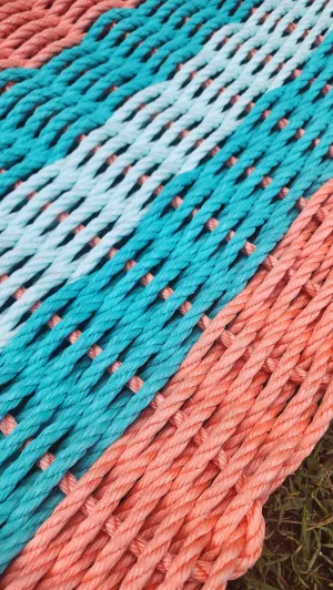 5 Stripe Lobster Rope Mat Orange Teal and Seafoam