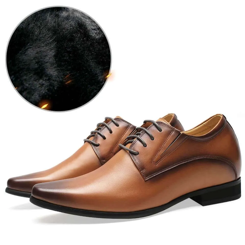 8 CM / 3.15 Inches - CMR CHAMARIPA  Men's Elevator Shoes Warm Fur Lined Winter Shoess Brown Derby High Heel Men Dress Shoes