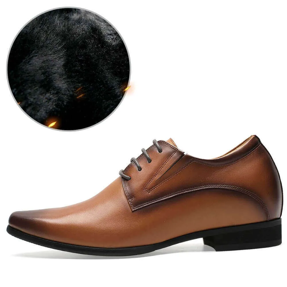 8 CM / 3.15 Inches - CMR CHAMARIPA  Men's Elevator Shoes Warm Fur Lined Winter Shoess Brown Derby High Heel Men Dress Shoes