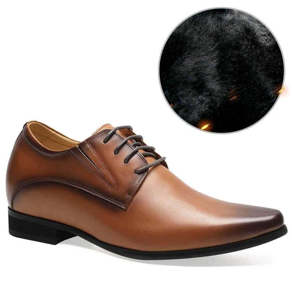 8 CM / 3.15 Inches - CMR CHAMARIPA  Men's Elevator Shoes Warm Fur Lined Winter Shoess Brown Derby High Heel Men Dress Shoes