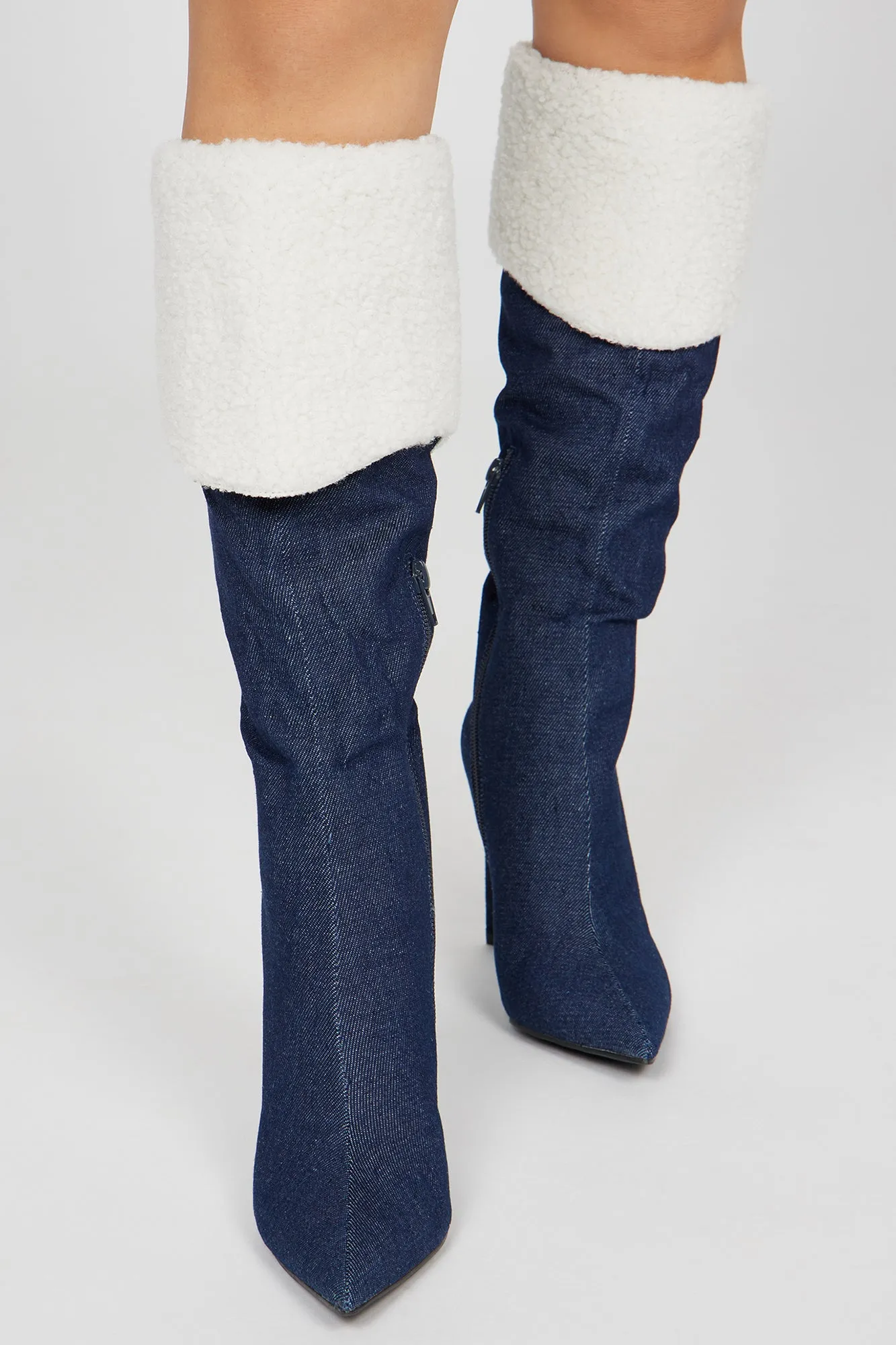 A Fine Time Knee High Heeled Boots - Denim