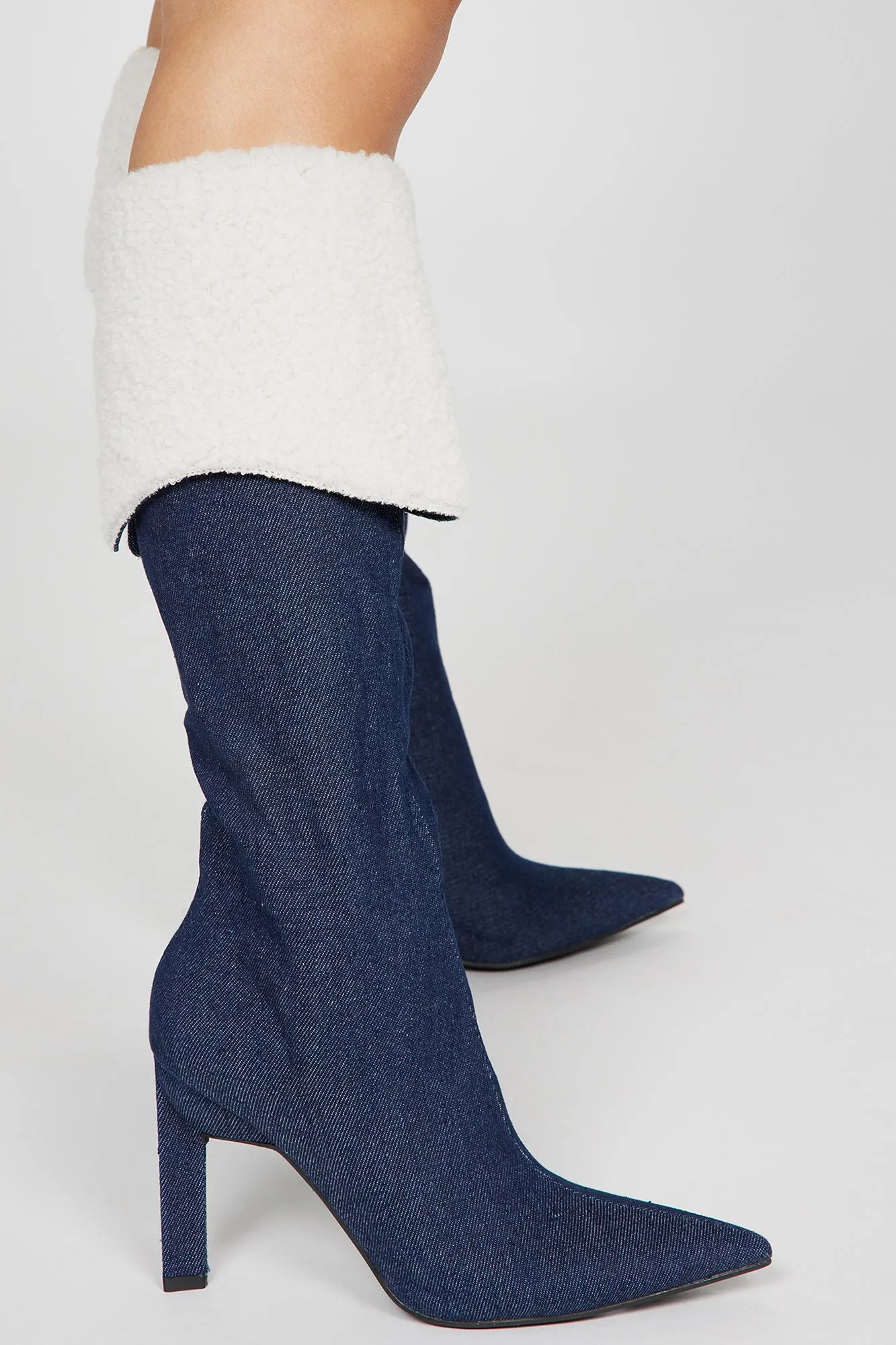 A Fine Time Knee High Heeled Boots - Denim