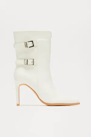 Addison Buckle Booties - White