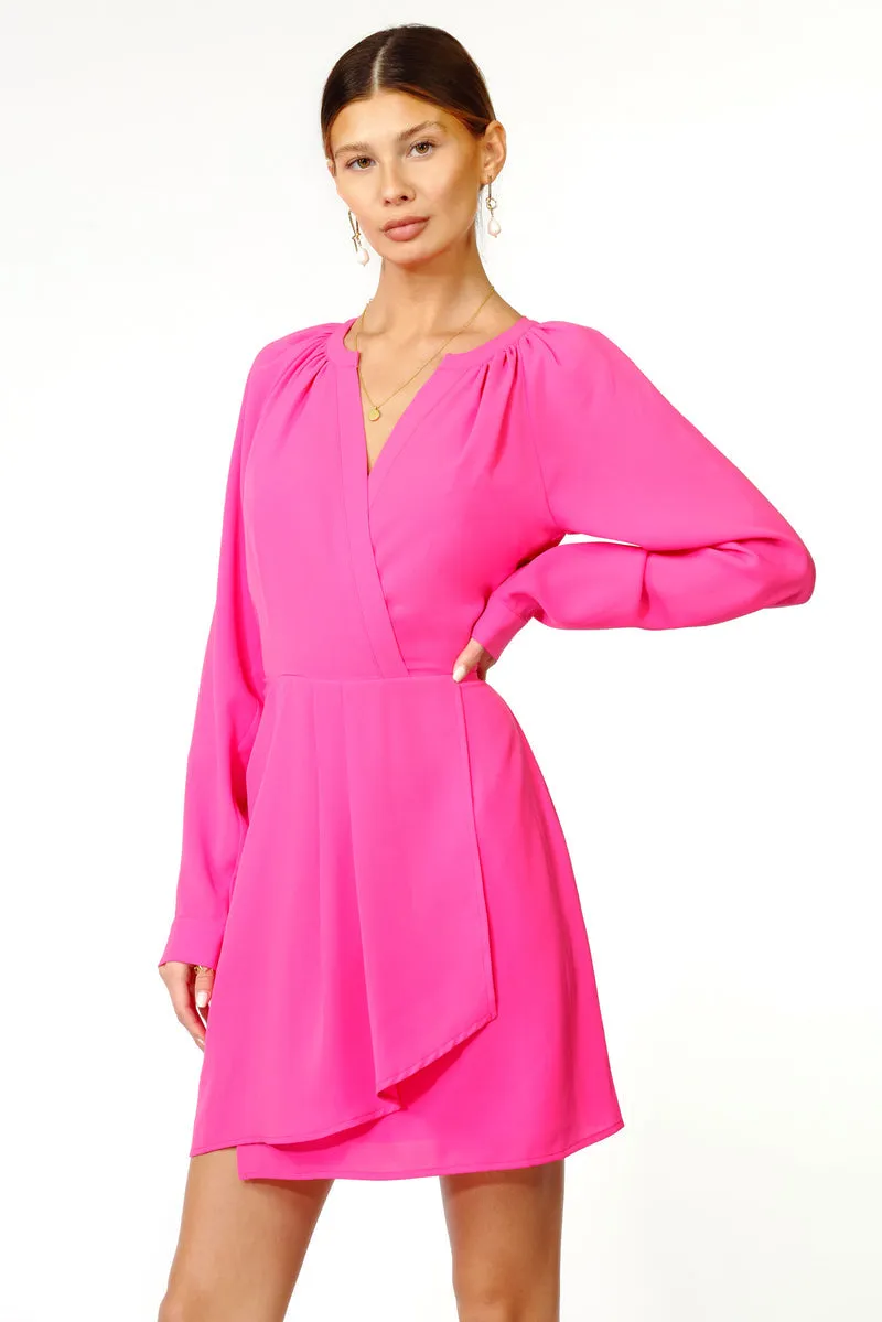 Adelyn Rae Margot Faux Wrap Dress in Hot Pink