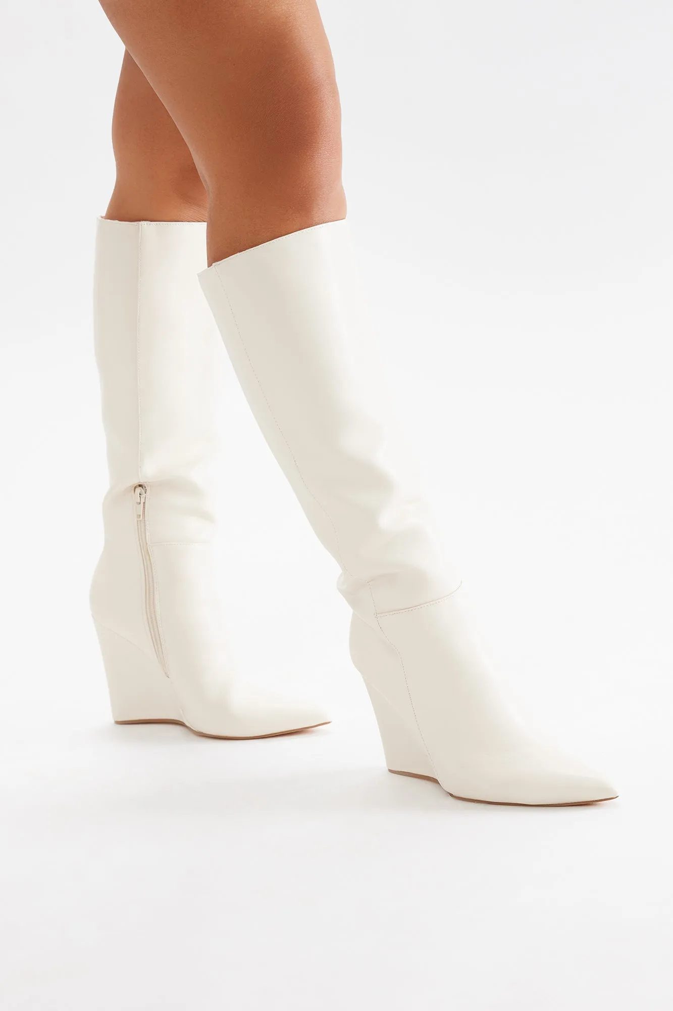 Adriana Knee High Boots - Cream