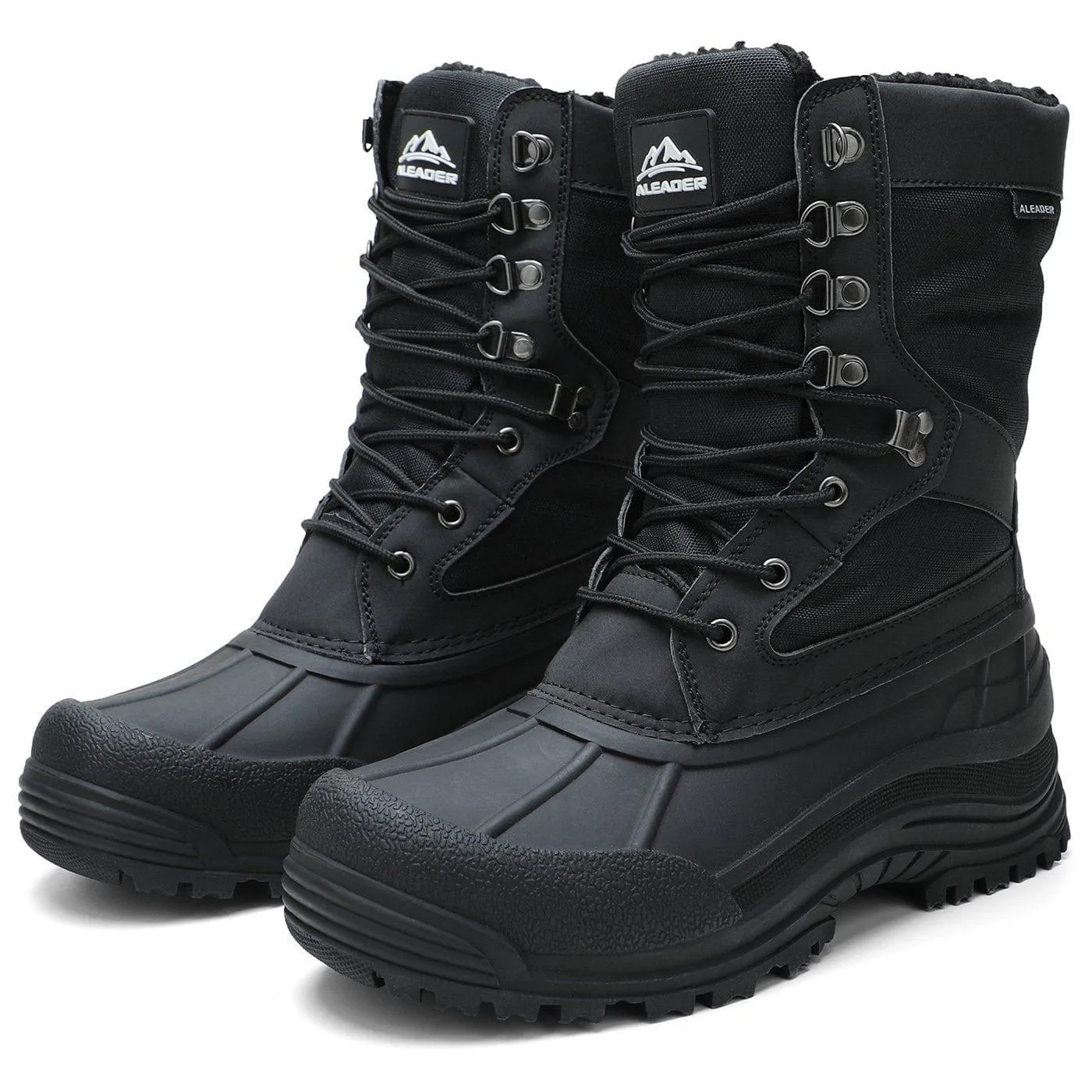 Aleader Men’s Lace up Insulated Waterproof Winter Snow Boots - Black/Pu