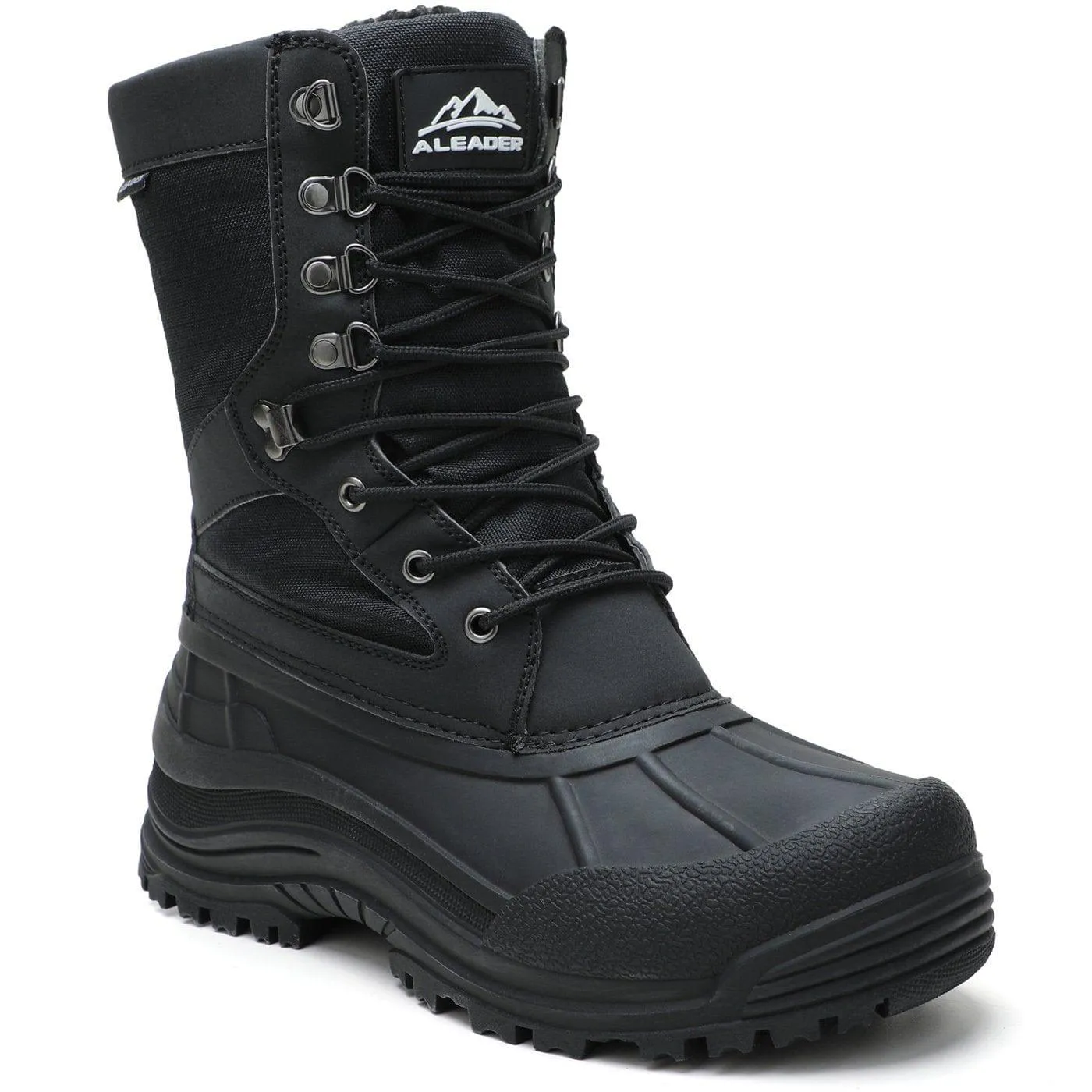 Aleader Men’s Lace up Insulated Waterproof Winter Snow Boots - Black/Pu