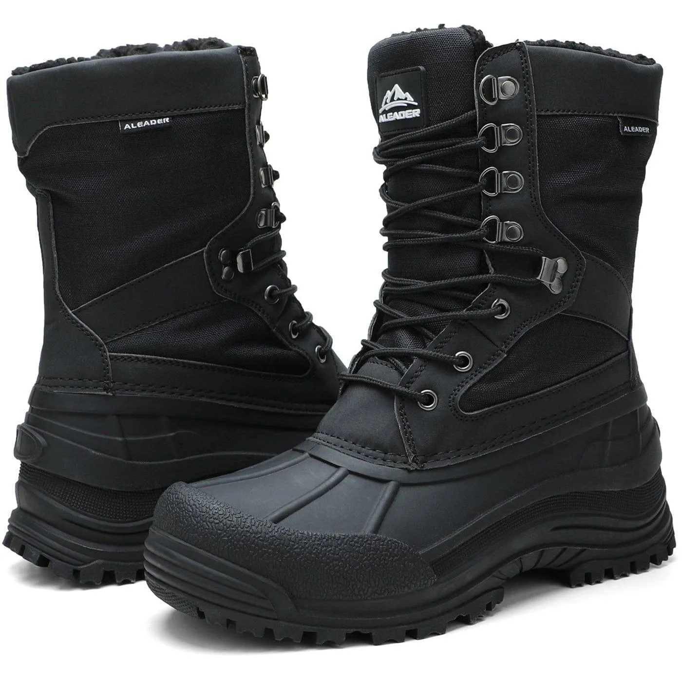 Aleader Men’s Lace up Insulated Waterproof Winter Snow Boots - Black/Pu