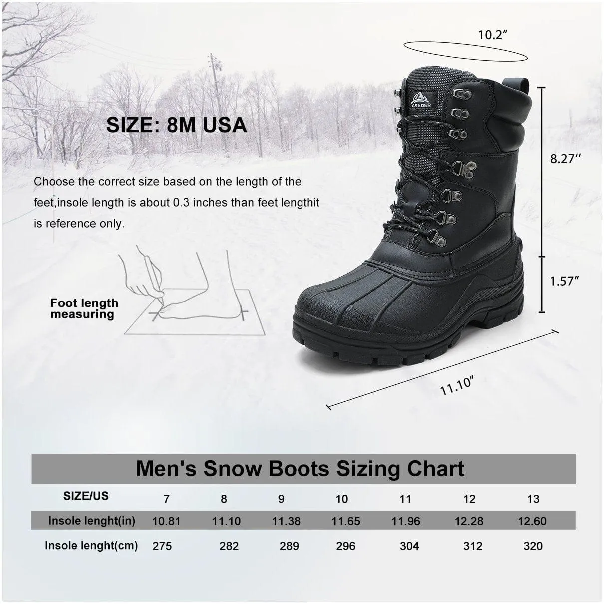 Aleader Men’s Lace up Insulated Waterproof Winter Snow Boots