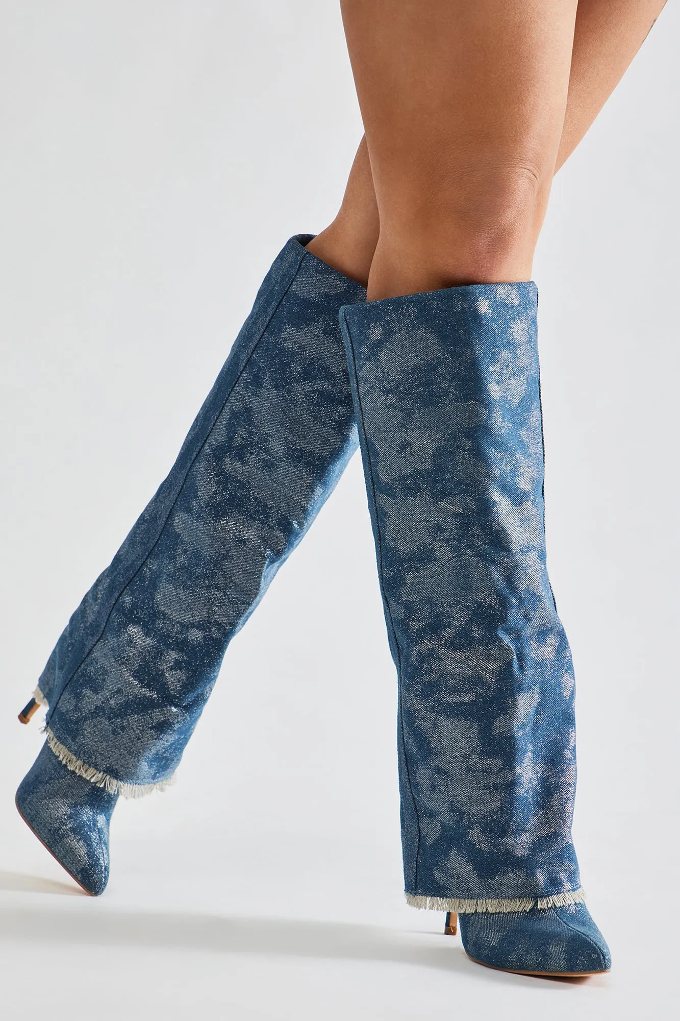 Always A Baddie Knee High Heeled Boots - Blue/combo