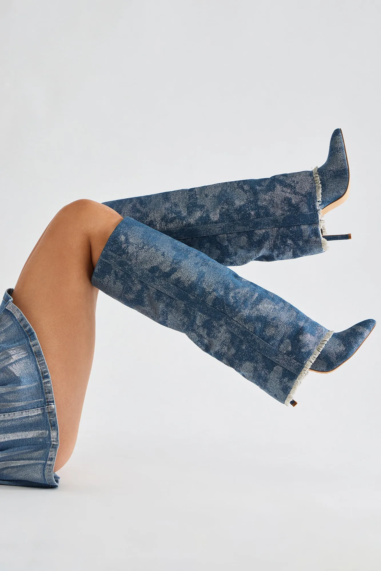 Always A Baddie Knee High Heeled Boots - Blue/combo