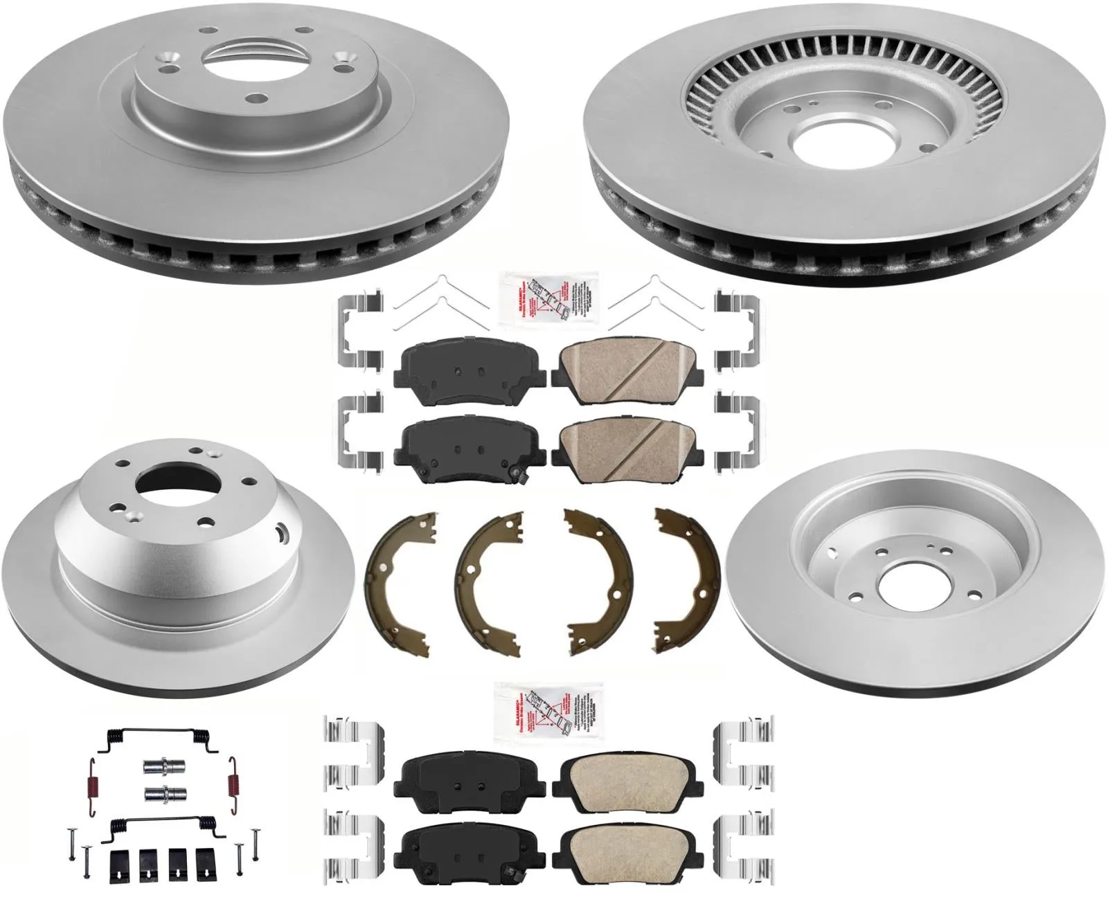 AmeriBRAKES GEO Coated Disc Brake Rotors & Pads Kit For Santa Fe Sport 2017-18