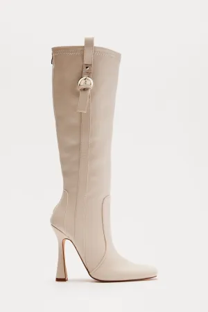 Anika Buckle Knee High Boots - Beige