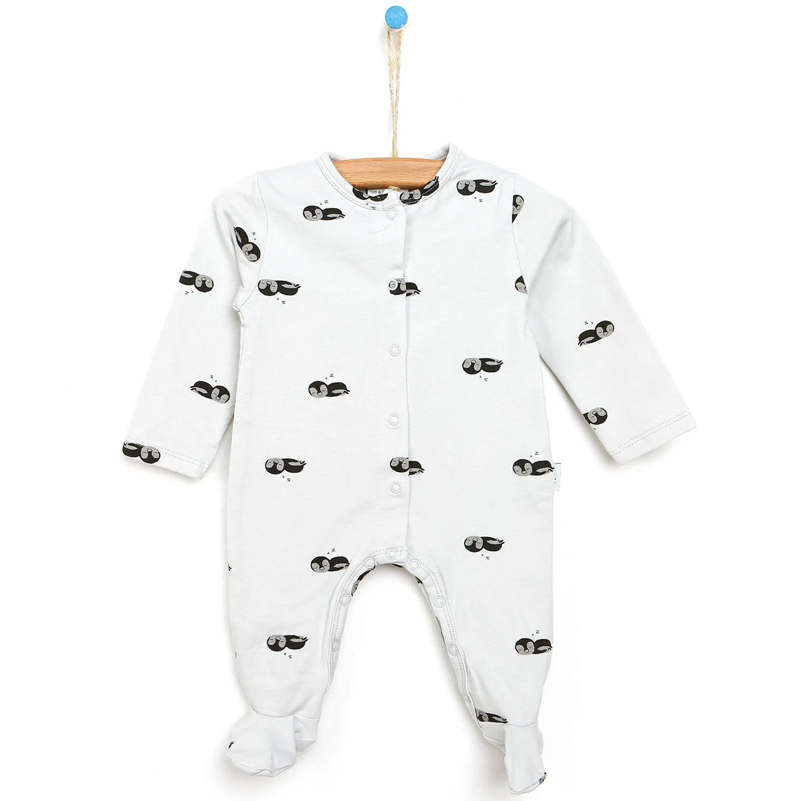 Antebies Newborn Penguin Organic Footed Jumpsuit - Grey