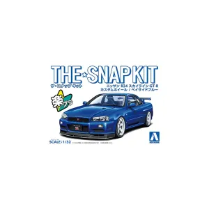 Aoshima: 1/32 The Snap Kit Nissan R34 Skyline GT-R Custom Wheel (Bayside Blue) Scale Model Kit #11-SP2