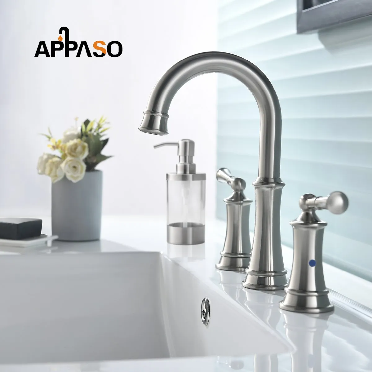 APPASO 3-Hole Bathroom Sink Faucet Solid Brass 2 Handle Lavatory Vessel Faucets Brushed Nickel 122BN