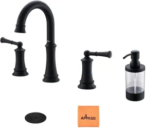 APPASO 3-Hole Bathroom Sink Faucet With Soap Dispenser Matte Black 122MB