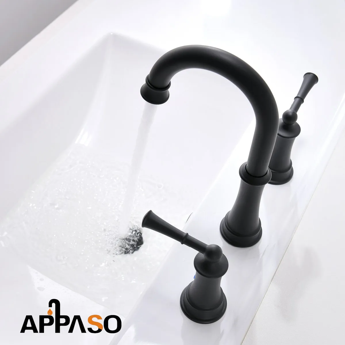 APPASO 3-Hole Bathroom Sink Faucet With Soap Dispenser Matte Black 122MB