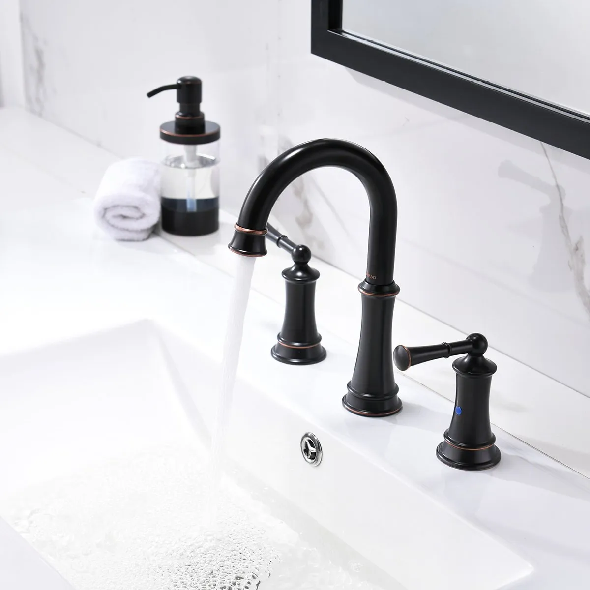 APPASO Solid Brass 2 Handle Lavatory Vessel Faucets with Pop Up Drain Assembly and Soap Dispenser Oil Rubbed Bronze 122ORB