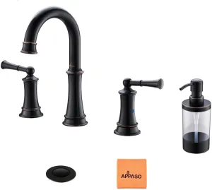 APPASO Solid Brass 2 Handle Lavatory Vessel Faucets with Pop Up Drain Assembly and Soap Dispenser Oil Rubbed Bronze 122ORB