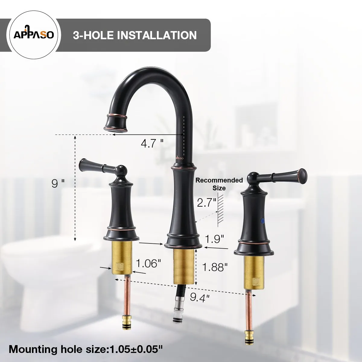 APPASO Solid Brass 2 Handle Lavatory Vessel Faucets with Pop Up Drain Assembly and Soap Dispenser Oil Rubbed Bronze 122ORB