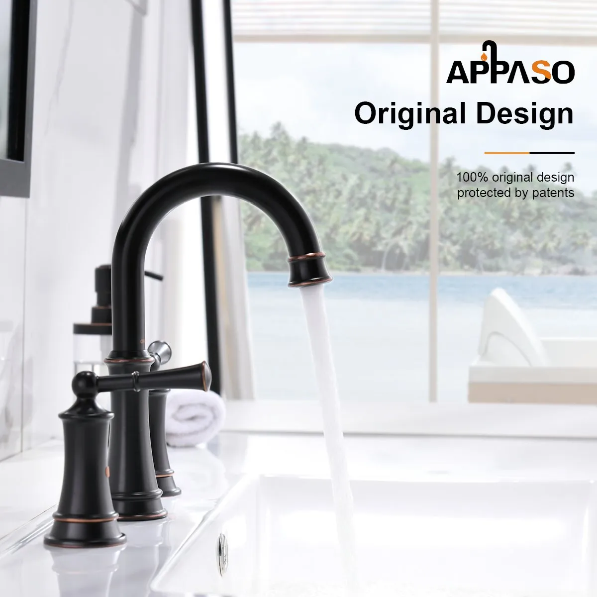 APPASO Solid Brass 2 Handle Lavatory Vessel Faucets with Pop Up Drain Assembly and Soap Dispenser Oil Rubbed Bronze 122ORB